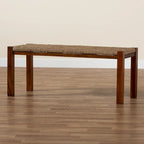 Banc individuel en bois d'acajou et jonc de mer brun noyer