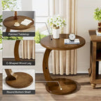 Table d'appoint en forme de C – Cerisier / Blanc crème / Noir, placage de bois vintage, utilisateur unique