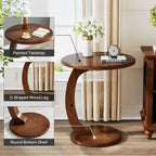 Table d'appoint en forme de C – Cerisier / Blanc crème / Noir, placage de bois vintage, utilisateur unique