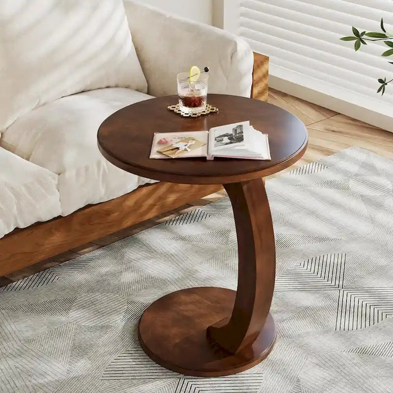 Table d'appoint en forme de C – Cerisier / Blanc crème / Noir, placage de bois vintage, utilisateur unique