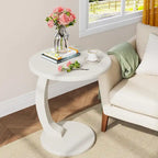 Table d'appoint en forme de C – Cerisier / Blanc crème / Noir, placage de bois vintage, utilisateur unique