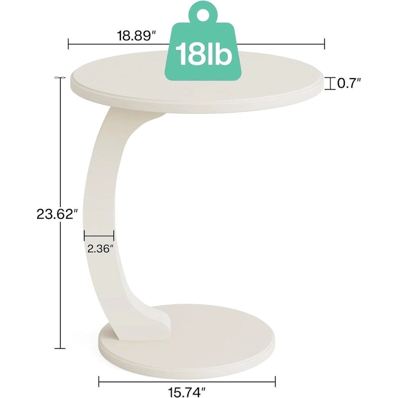Table d'appoint en forme de C – Cerisier / Blanc crème / Noir, placage de bois vintage, utilisateur unique