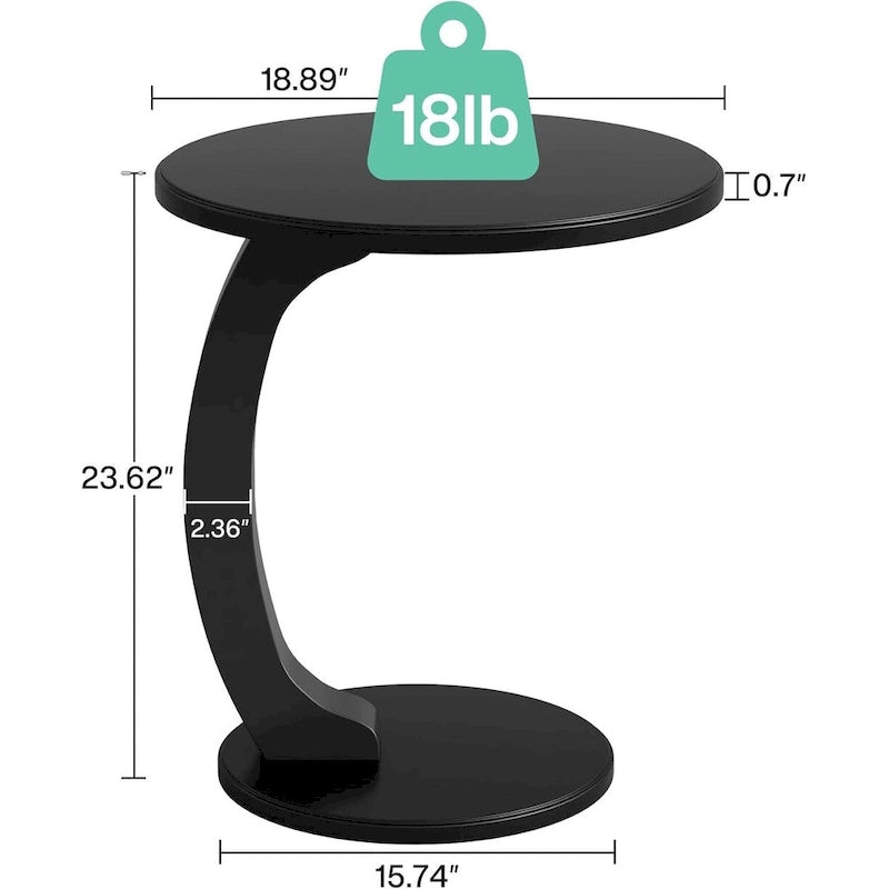 Table d'appoint en forme de C – Cerisier / Blanc crème / Noir, placage de bois vintage, utilisateur unique
