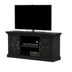 Meuble TV avec portes vitrées et montants en X – Noir, quincaillerie en nickel antique classique, 1 à 2 utilisateurs