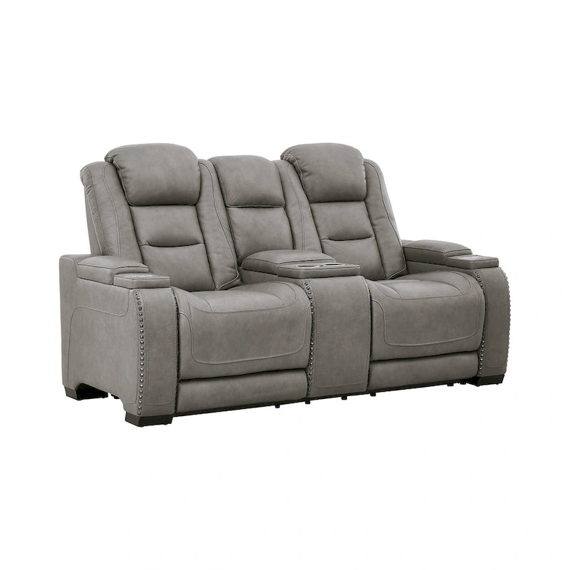 Causeuse inclinable double électrique en cuir gris avec ports USB et chargeur sans fil pour 2