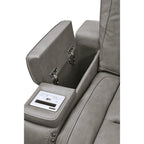 Causeuse inclinable double électrique en cuir gris avec ports USB et chargeur sans fil pour 2