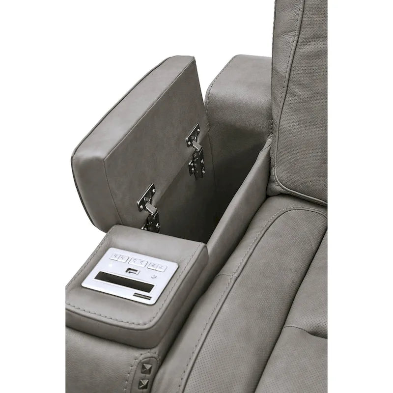 Causeuse inclinable double électrique en cuir gris avec ports USB et chargeur sans fil pour 2