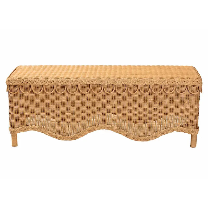 Banc d'appoint en rotin couleur miel clair avec bord festonné