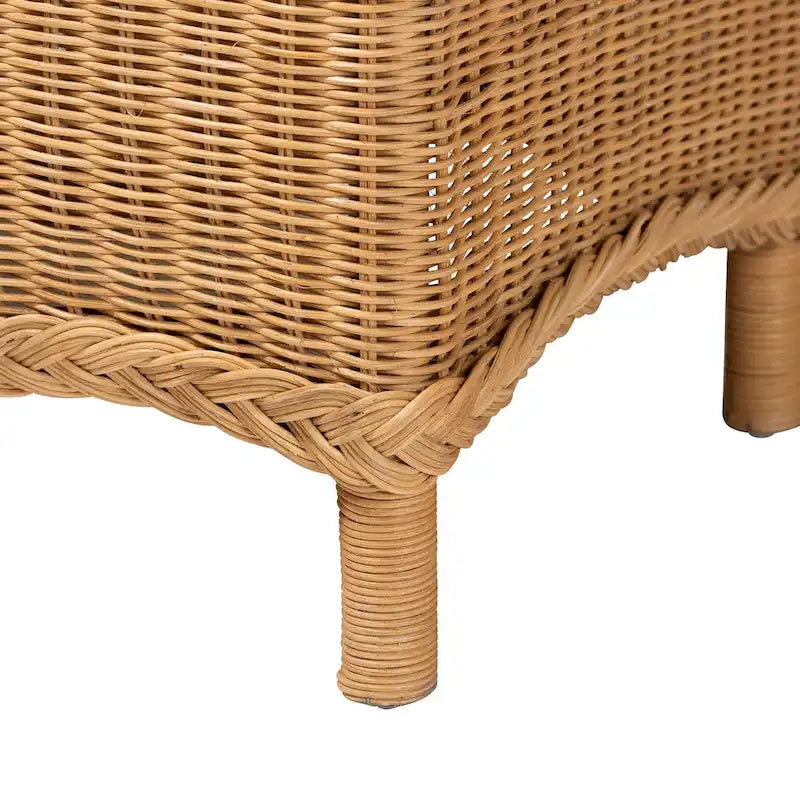 Banc d'appoint en rotin couleur miel clair avec bord festonné