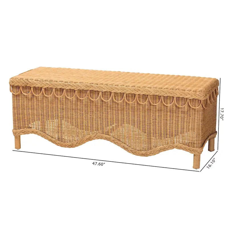 Banc d'appoint en rotin couleur miel clair avec bord festonné