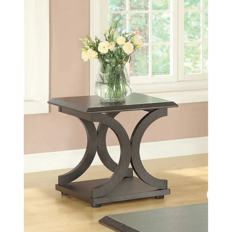 Table d'appoint avec étagère – Cappuccino, bois de base en forme de C, utilisateur unique