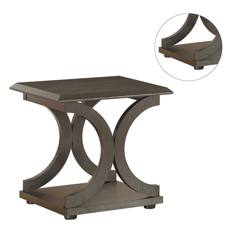 Table d'appoint avec étagère – Cappuccino, bois de base en forme de C, utilisateur unique