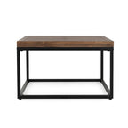 Table basse carrée – Naturelle, bois de pin à chevrons style ferme moderne et base en fer, 1–2 utilisateurs