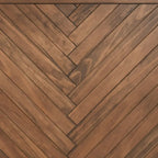 Table basse carrée – Naturelle, bois de pin à chevrons style ferme moderne et base en fer, 1–2 utilisateurs