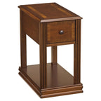 Table d'appoint de fauteuil – Marron, dessus en bois avec tiroir et étagère, pour une personne