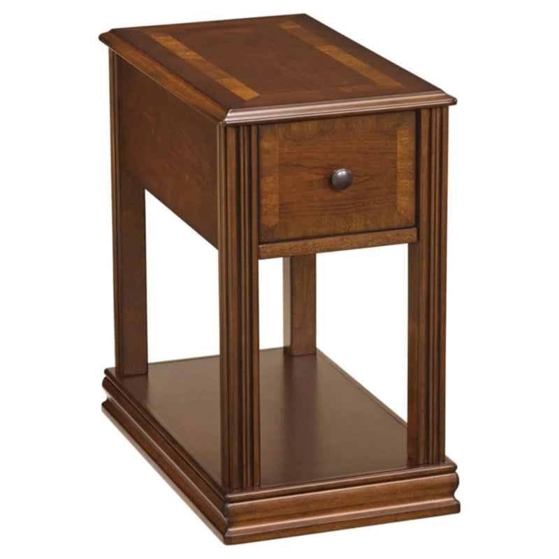 Table d'appoint de fauteuil – Marron, dessus en bois avec tiroir et étagère, pour une personne