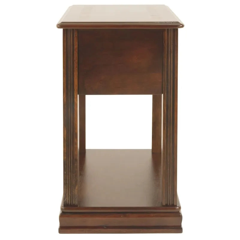 Table d'appoint de fauteuil – Marron, dessus en bois avec tiroir et étagère, pour une personne