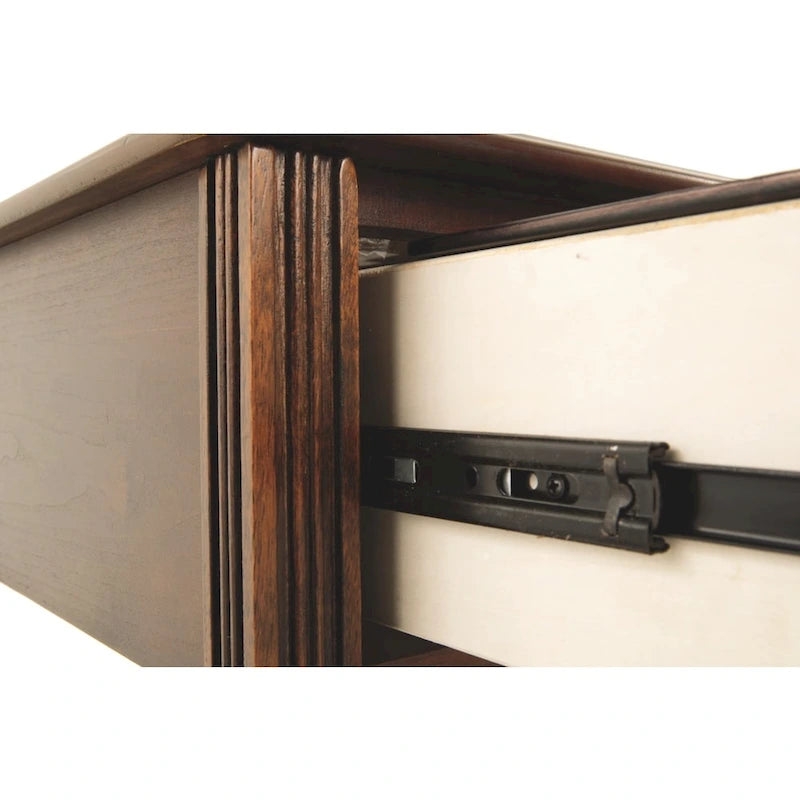 Table d'appoint de fauteuil – Marron, dessus en bois avec tiroir et étagère, pour une personne