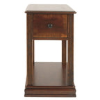 Table d'appoint de fauteuil – Marron, dessus en bois avec tiroir et étagère, pour une personne