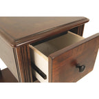 Table d'appoint de fauteuil – Marron, dessus en bois avec tiroir et étagère, pour une personne
