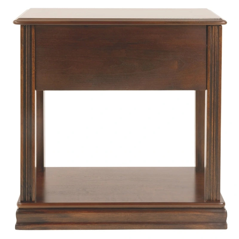 Table d'appoint de fauteuil – Marron, dessus en bois avec tiroir et étagère, pour une personne