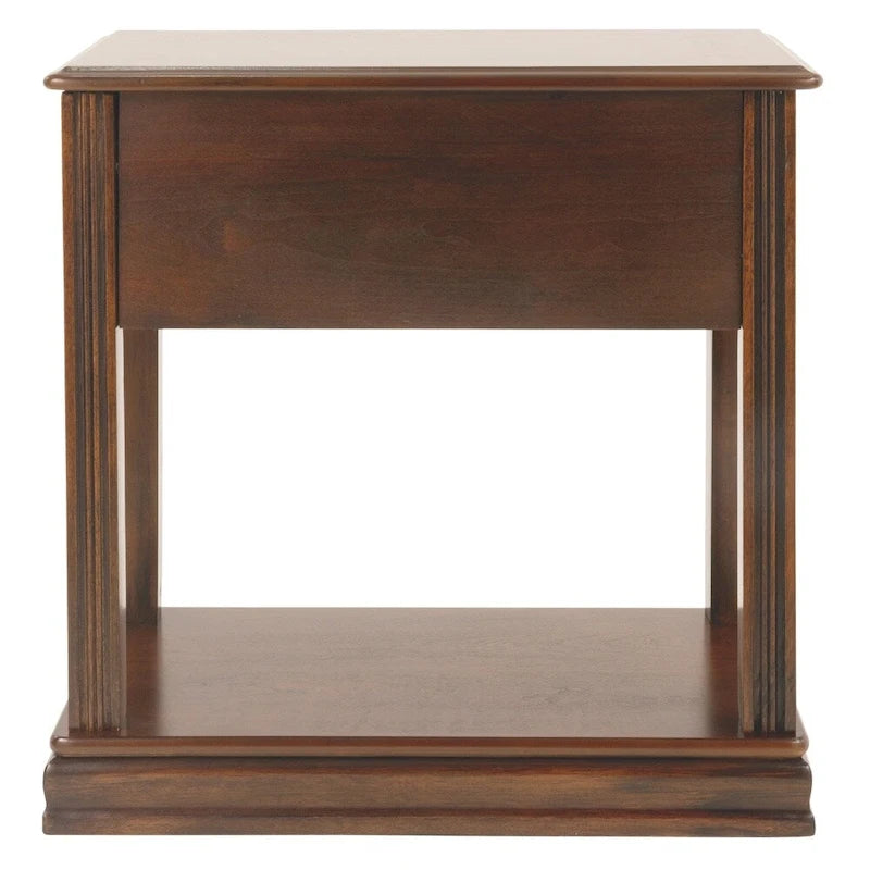 Table d'appoint de fauteuil – Marron, dessus en bois avec tiroir et étagère, pour une personne
