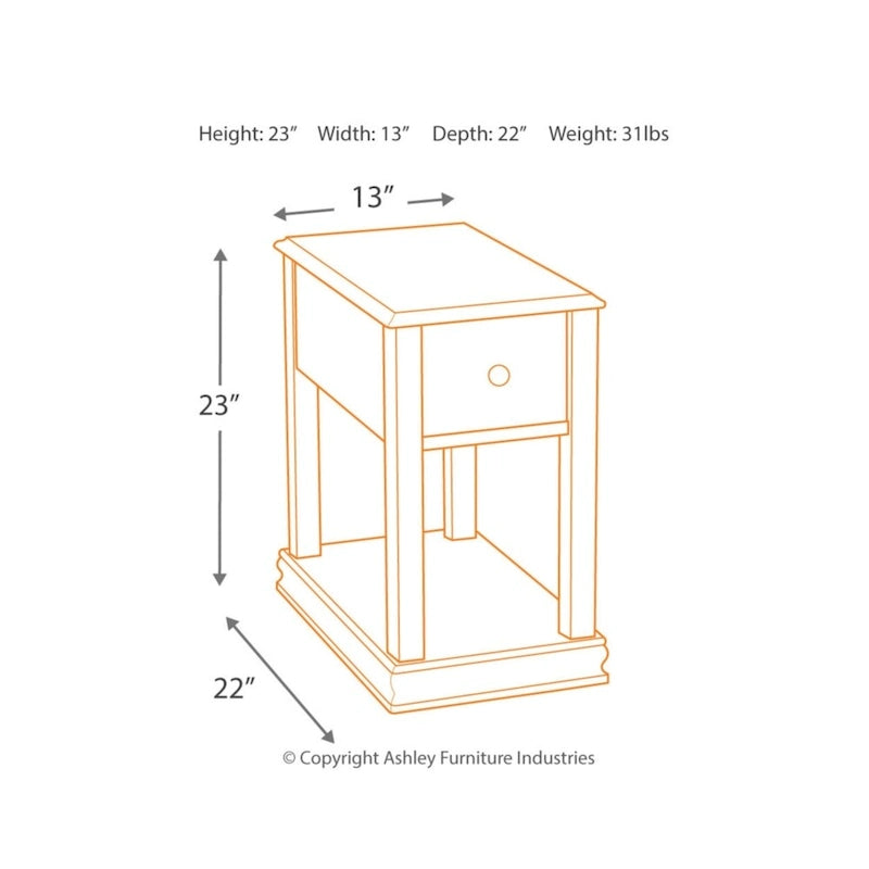 Table d'appoint de fauteuil – Marron, dessus en bois avec tiroir et étagère, pour une personne