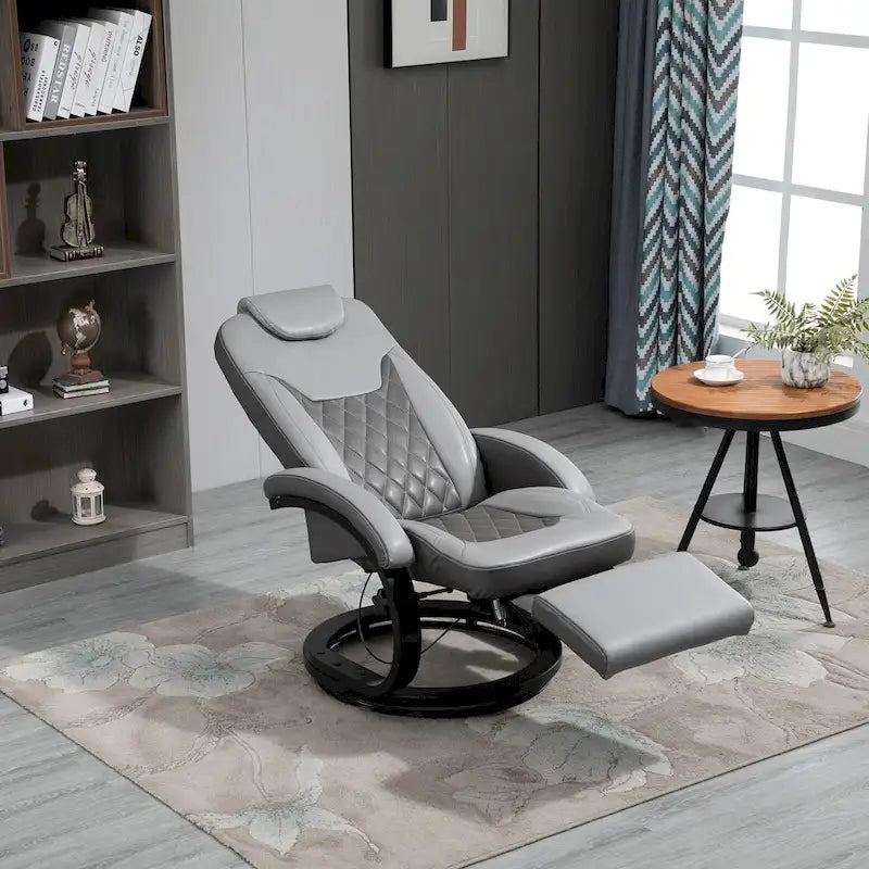 Fauteuil inclinable pivotant en cuir PU gris avec repose-pieds pour 1 personne