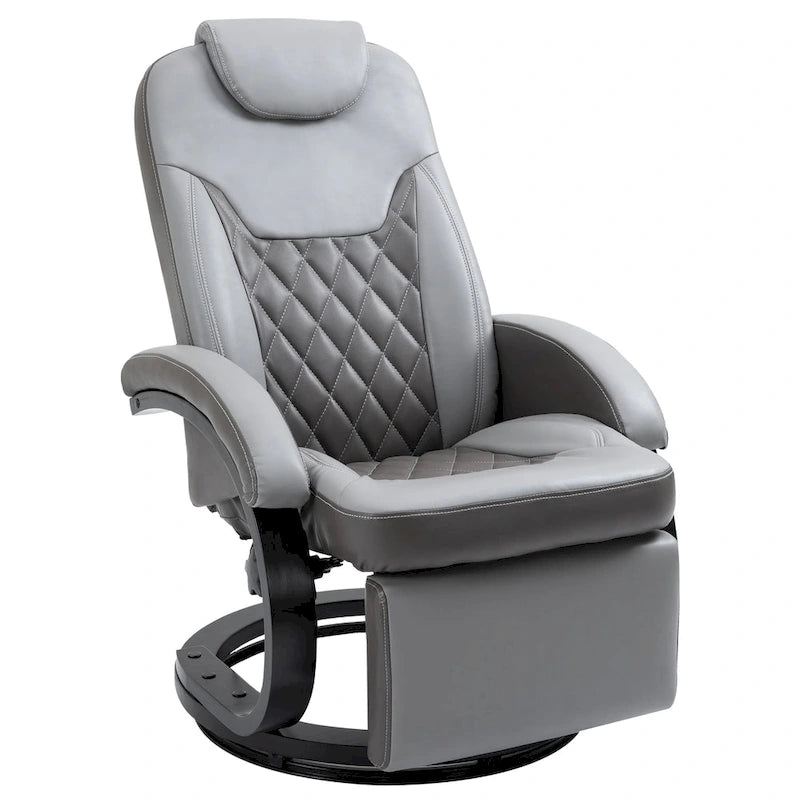 Fauteuil inclinable pivotant en cuir PU gris avec repose-pieds pour 1 personne