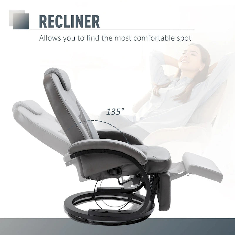 Fauteuil inclinable pivotant en cuir PU gris avec repose-pieds pour 1 personne