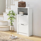 Meuble à chaussures étroit en MDF blanc avec 2 tiroirs basculants et étagères réglables pour 1