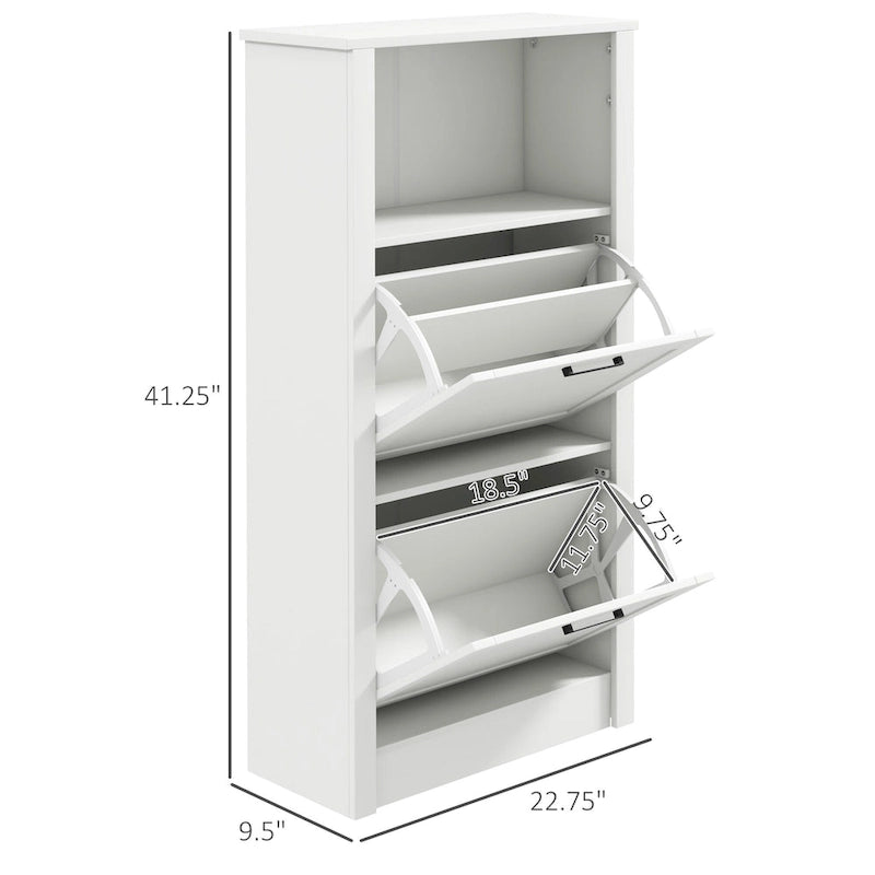 Meuble à chaussures étroit en MDF blanc avec 2 tiroirs basculants et étagères réglables pour 1