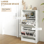 Meuble à chaussures étroit en MDF blanc avec 2 tiroirs basculants et étagères réglables pour 1