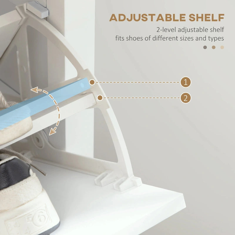 Meuble à chaussures étroit en MDF blanc avec 2 tiroirs basculants et étagères réglables pour 1