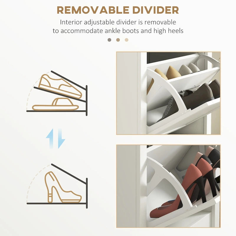 Meuble à chaussures étroit en MDF blanc avec 2 tiroirs basculants et étagères réglables pour 1