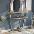 Console demi-ovale – Chêne Gris Vintage, Pieds Courbés Style Ferme & Base Piédestal, Utilisation Individuelle