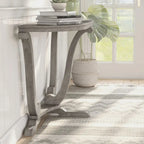Console demi-ovale – Chêne Gris Vintage, Pieds Courbés Style Ferme & Base Piédestal, Utilisation Individuelle
