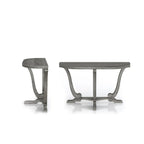Console demi-ovale – Chêne Gris Vintage, Pieds Courbés Style Ferme & Base Piédestal, Utilisation Individuelle
