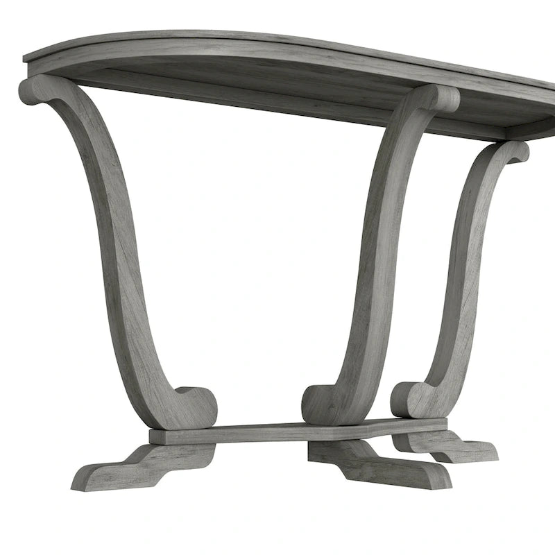 Console demi-ovale – Chêne Gris Vintage, Pieds Courbés Style Ferme & Base Piédestal, Utilisation Individuelle