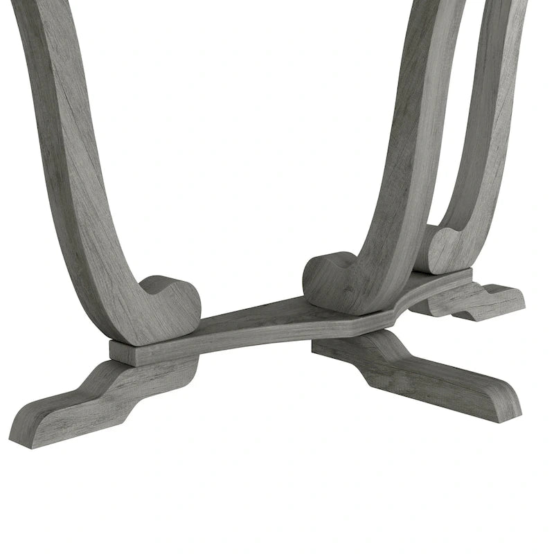 Console demi-ovale – Chêne Gris Vintage, Pieds Courbés Style Ferme & Base Piédestal, Utilisation Individuelle