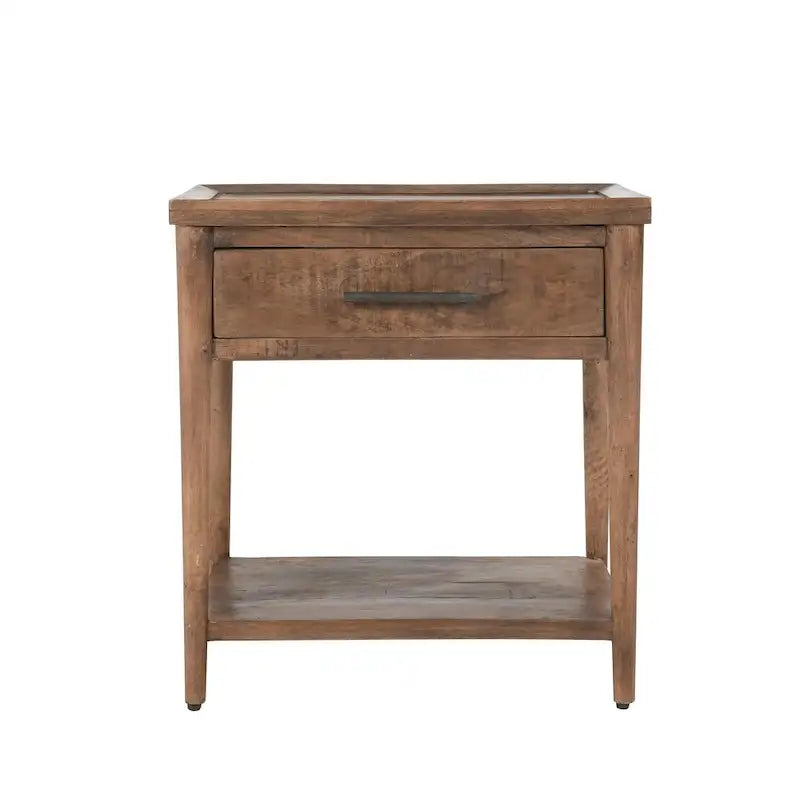 Table d'appoint à 1 tiroir – Marron, bois de manguier massif, utilisateur unique