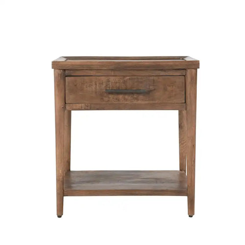 Table d'appoint à 1 tiroir – Marron, bois de manguier massif, utilisateur unique