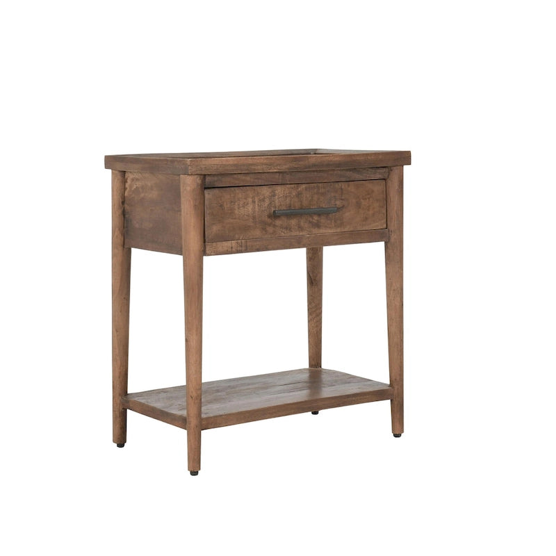 Table d'appoint à 1 tiroir – Marron, bois de manguier massif, utilisateur unique