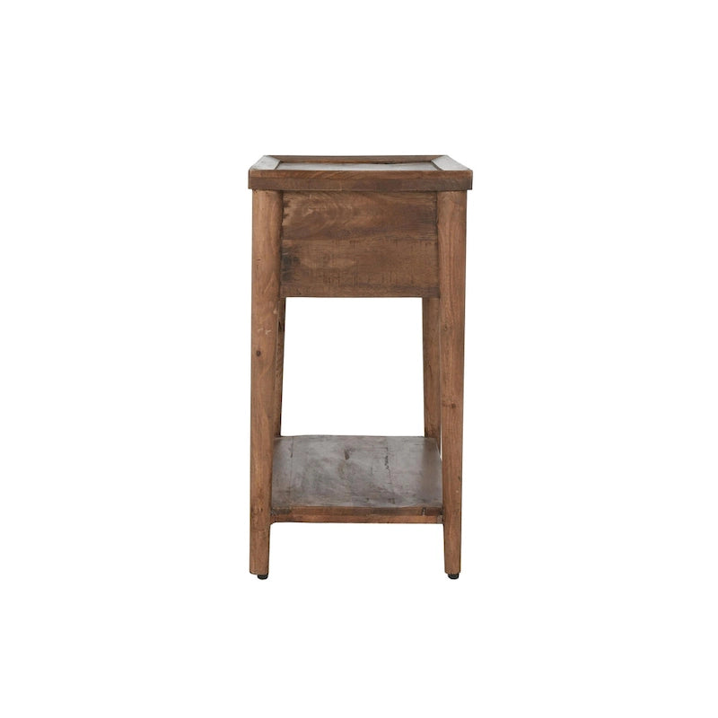 Table d'appoint à 1 tiroir – Marron, bois de manguier massif, utilisateur unique