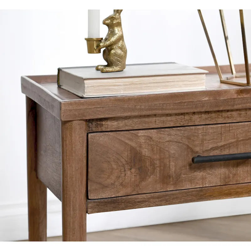 Table d'appoint à 1 tiroir – Marron, bois de manguier massif, utilisateur unique