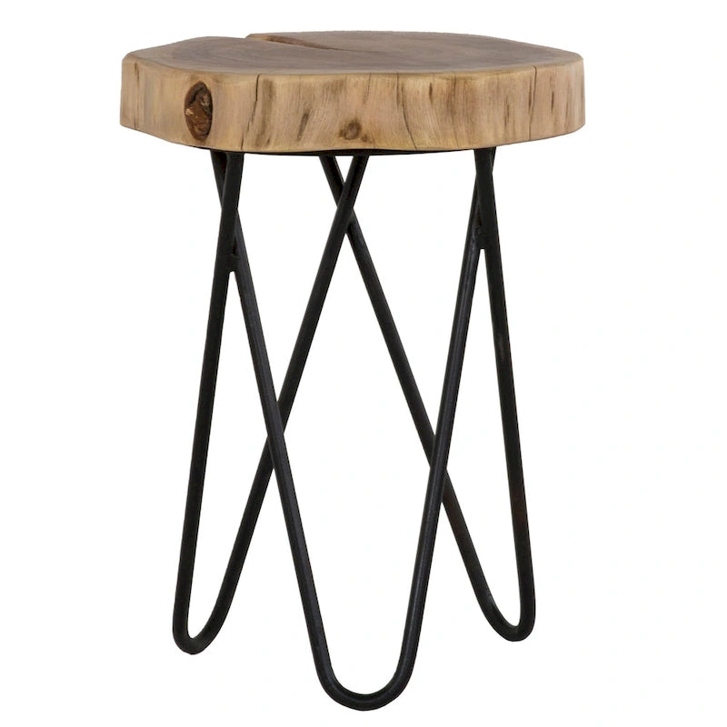 Table d'appoint ronde – Marron/Noir, bois d'acacia massif & pieds en métal, pour une personne
