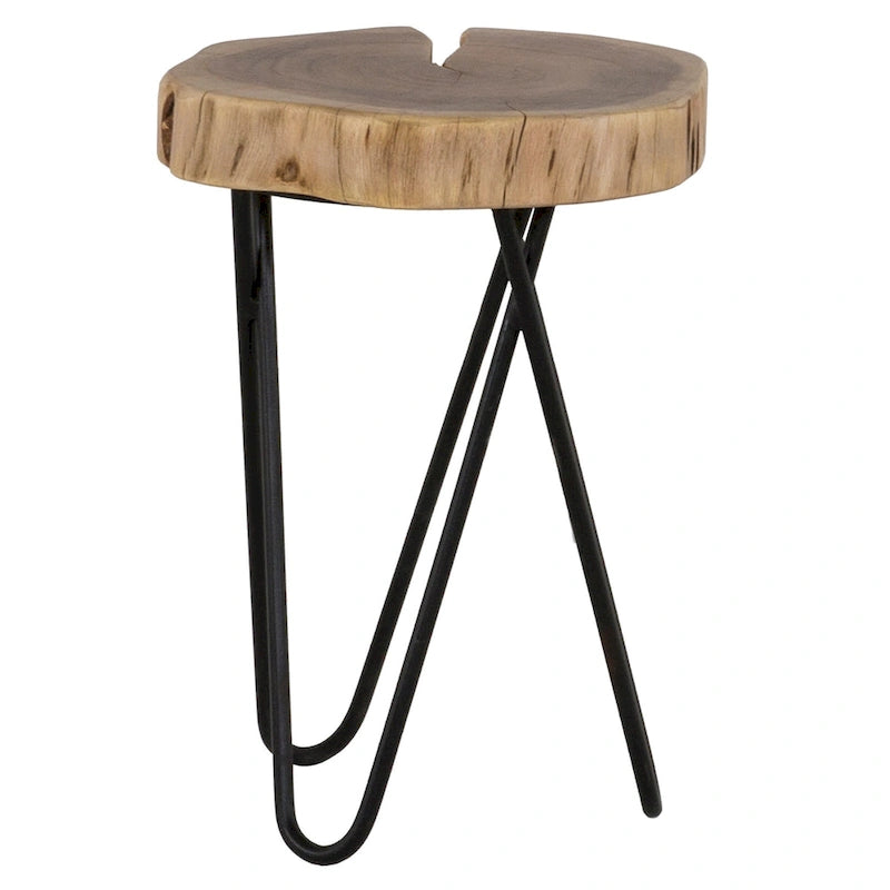 Table d'appoint ronde – Marron/Noir, bois d'acacia massif & pieds en métal, pour une personne