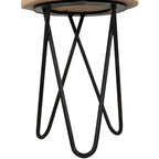 Table d'appoint ronde – Marron/Noir, bois d'acacia massif & pieds en métal, pour une personne