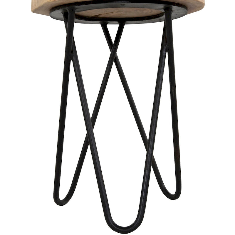 Table d'appoint ronde – Marron/Noir, bois d'acacia massif & pieds en métal, pour une personne