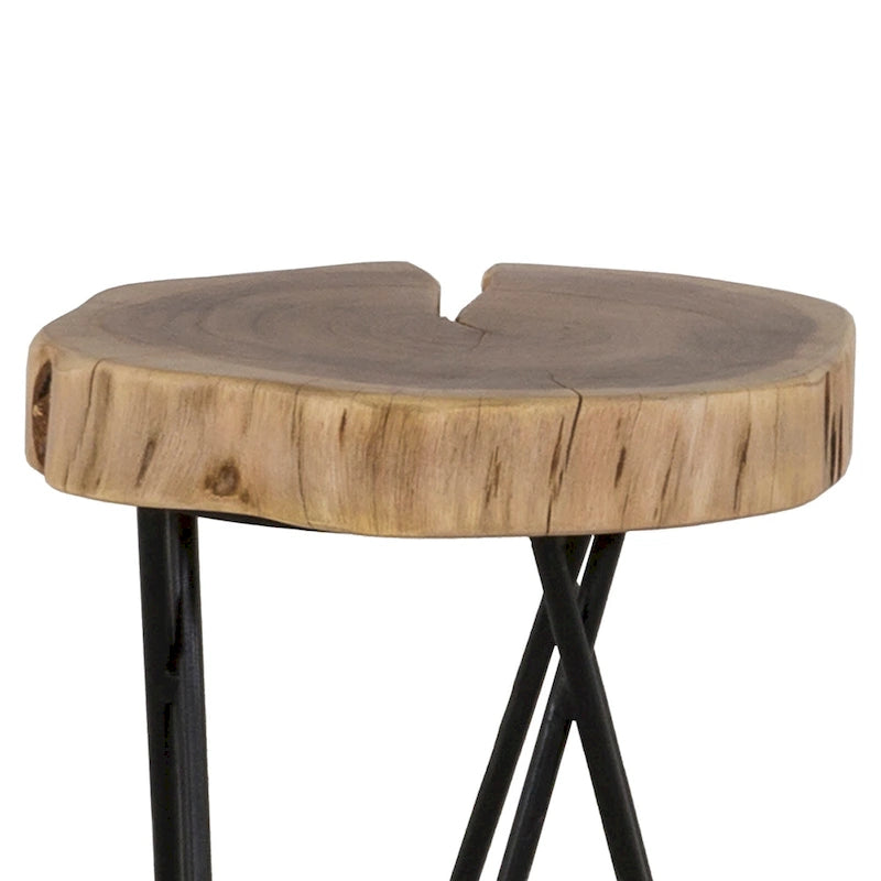 Table d'appoint ronde – Marron/Noir, bois d'acacia massif & pieds en métal, pour une personne